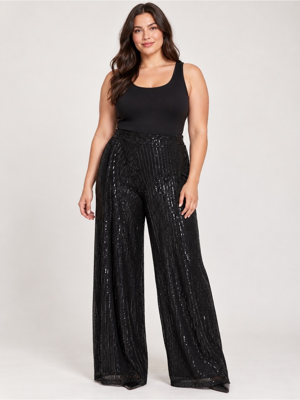 Women's Black Sequin Wide-Leg pants